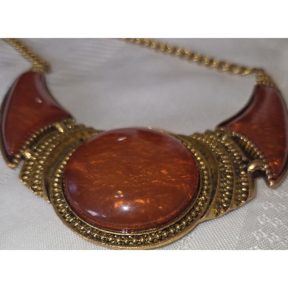 Cleopatra Statement Necklace Egyptian Revival Orange Gems Gold-Tone 18" Costume - Picture 9 of 10